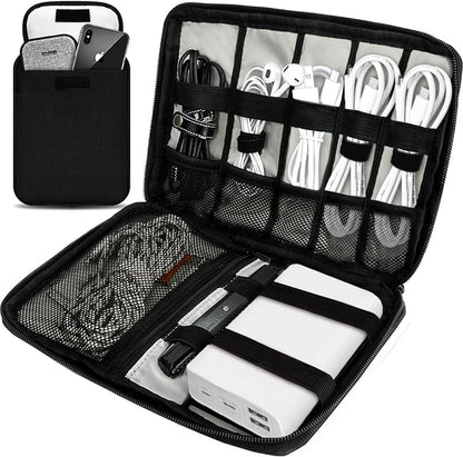 Travel Cable Organizer Pouch Electronic Accessories,Travel Essentials,Cord Organizer Storage Bag For Cord, Charger, Phone, Earphone,SD Card,Black