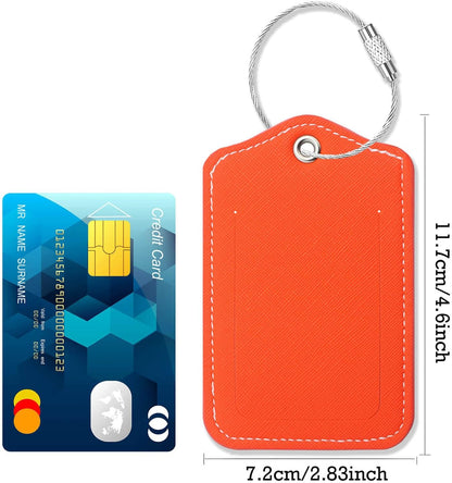 Luggage Tags for Suitcases-Leather Luggage Tag 4 Pack with Loops Cute Bag/Backpack/Suitcase Tags Travel Essentials for Flying (Orange)