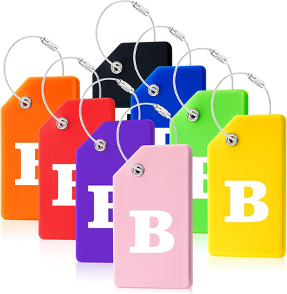 8 Pcs Luggage Tags for Suitcases, 26 Initial Letter Travel Luggage Baggage Identification Labels ID Tags Fully Bendable Tags with Stainless Steel Loop (Letter B, Colorful)