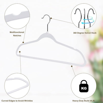 Quality Hangers Clothes Hangers 200 Pack - Non-Velvet Plastic Hangers for Clothes, 17.5 inch Coat Hanger Set -Space-Saving Closet Hangers with Chrome Hook, Functional Non-Flocked Hangers, Cream White