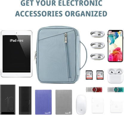 mygreen Electronics Travel Organizer, Watreproof Electronic Accessories Case Portable Double Layer Cable Storage Bag for Cord, Charger, Flash Drive, Phone, Ipad Mini, SD Card, Gifts for Him Blue