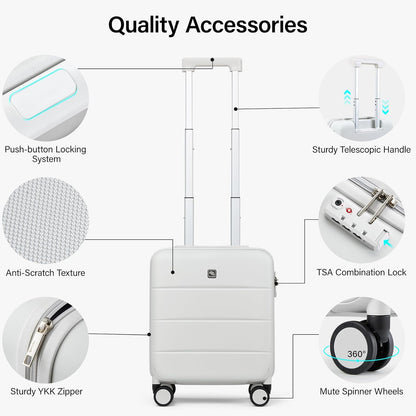 Hanke 16 Inch Underseat Carry On Luggage with Spinner Wheels Hard Shell Suitcases Mini Small Carry On Bag for Airline Approved TSA Luggage Lightweight Travel Suit Case(Smoke White)