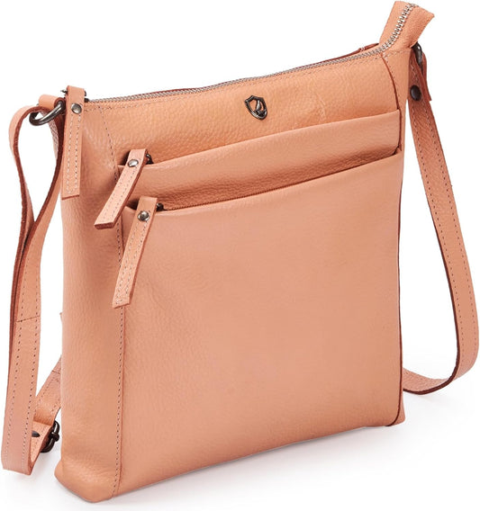 Small Soft Genuine Leather Crossbody Purse Women’s Sling Crossover Shoulder Travel Handbag with Triple Zipper