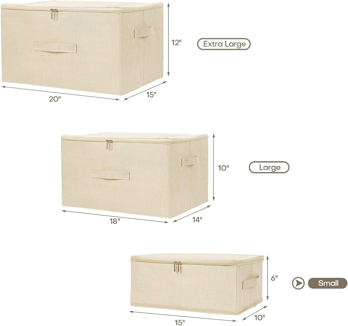 ANMINY 2PCS Storage Bins with Zipper Lids 13 Qt Lidded Fabric Storage Boxes Baskets Cubes with Handles Collapsible Washable Cotton Linen Closet Shelf Clothes Organizer Containers - Beige, Small