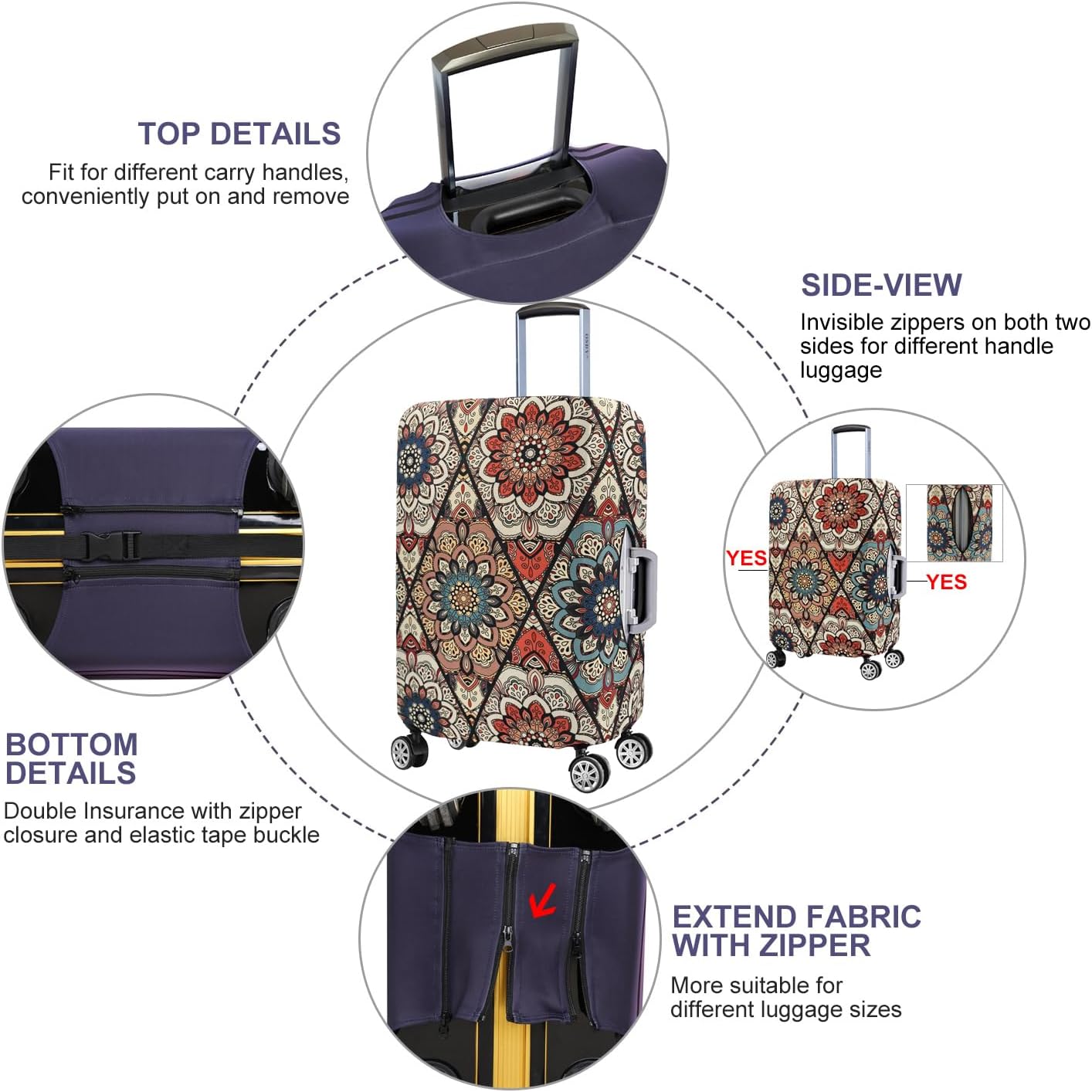 7-Mi Travel Trolley Case Cover Protector Suitcase Cover 29"-30" Trolley case Luggage Storage Covers for Men Women, Retro