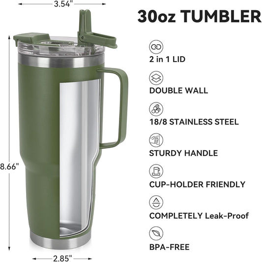 HASLE OUTFITTERS 30oz Tumbler With Handle, Insulated Travel Coffee Mug With Straw Leak-Proof Double Wall Stainless Steel Vacuum Tumblers Metal Cup with Straw for Hot and Cold Drink