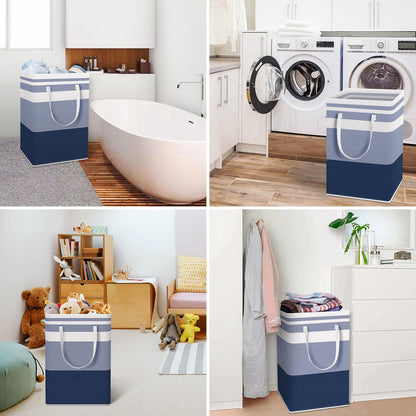 HomeHacks 2-Pack Large Laundry Basket, Waterproof, Freestanding Laundry Hamper, Collapsible Tall Clothes Hamper with Extended Handles for Clothes Toys in the Dorm and Family (Blue, 75L)