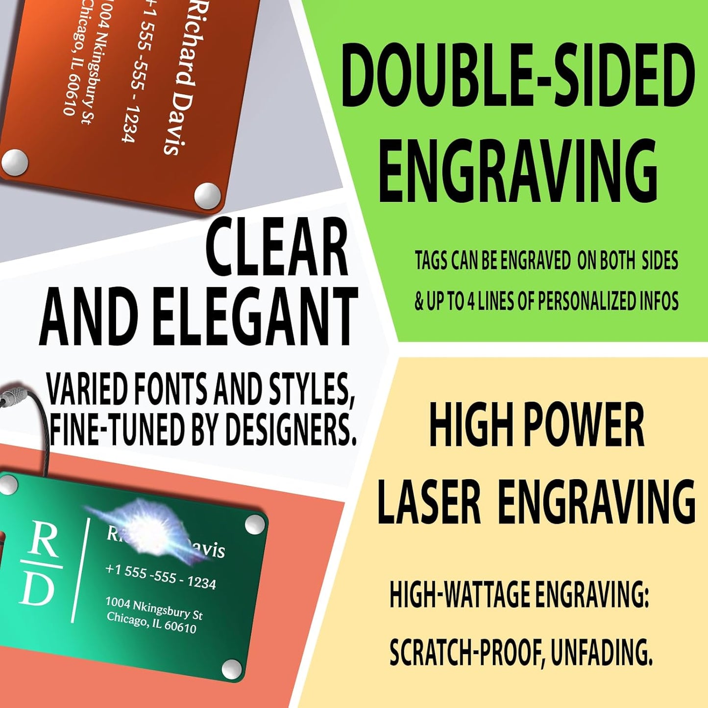Luggage Tags for Suitcases 4 Pack: Personalized Luggage Tags for Backpacks & Bags Tags with Coustomizable Texts (Orange)