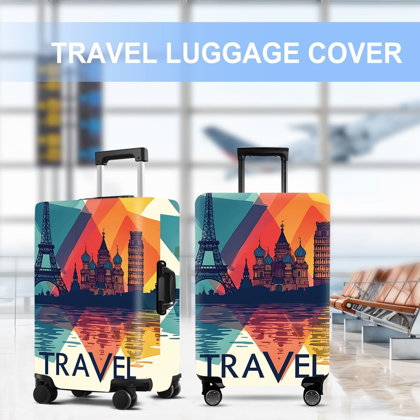 Luggage Cover Washable Suitcase Protector Anti-Scratch,Stretchable Fit for 20-34Inch Luggage Durable Travel Bag Cover with Zipper Closure (Travel-1, M(fits 24-26Inch suitcase))