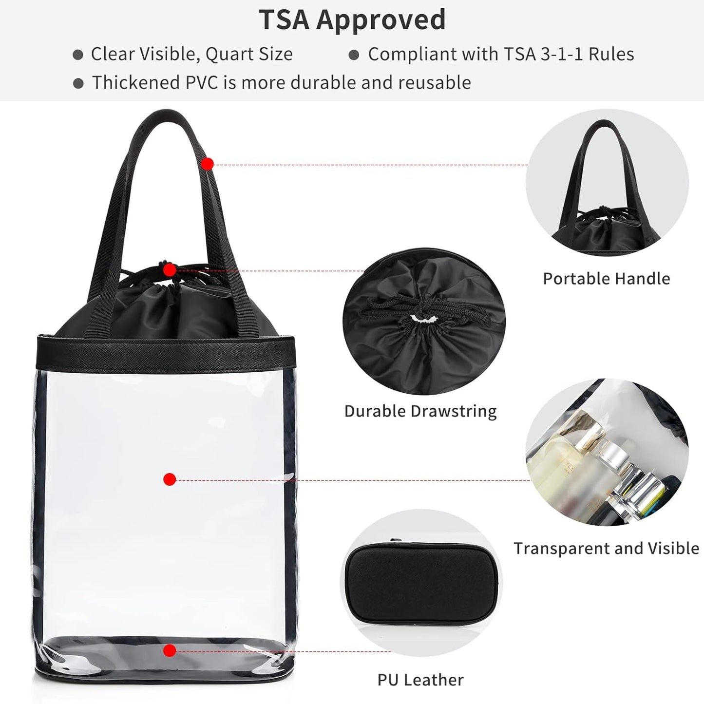 Clear Toiletry Bag, Travel Toiletry Bag for Women, TSA Approved Claer Bag, Waterproof Clear Makeup Bag Cosmetic Pouch, Transparent Makeup Organizer, Carry on Airport Airline Compliant
