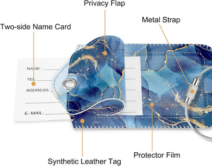 Fintie Luggage Tags, Privacy Cover ID Label with Stainless Steel Loop and Address Card for Travel Bag Suitcase - Ocean Marble (2 Piece)