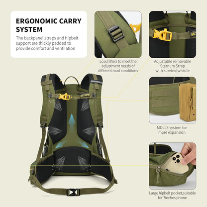SKYSPER Hiking Backpack for Men Women, 35L Travel Backpack Waterproof Camping Backpack Outdoor Lightweight Daypack