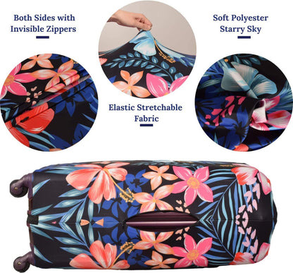Luggage Cover, Protective Washable Suitcase Cover - Travel Elastic Spandex Suitcase Protector Fits 19 to 20 Inch Flower