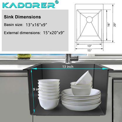 15 x 20 Inch Drop In Kitchen Bar Sink, Small Kitchen Sink Single Bowl Topmount Bar Prep Sink 18 Gauge Stainless Steel Bar Sink with Grid and Basket Strainer
