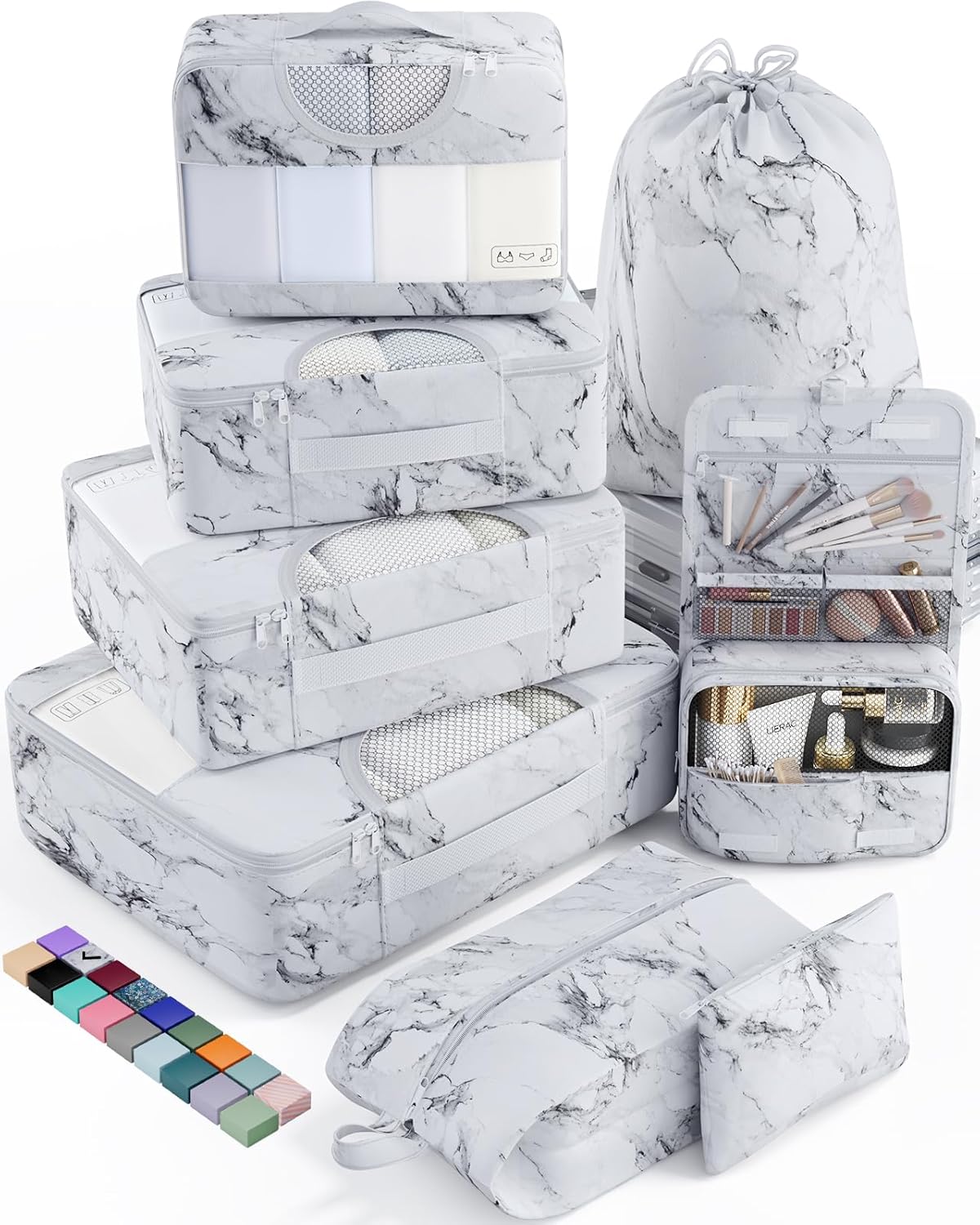 Veken 8 Set Packing Cubes for Travel Essentials, Suitcase Organizer Bags in 4 Sizes, Carry-On Luggage Accessories with Large Laundry & Hanging Toiletry Bag, Must-Have for Airplane, Road Trip & Camping