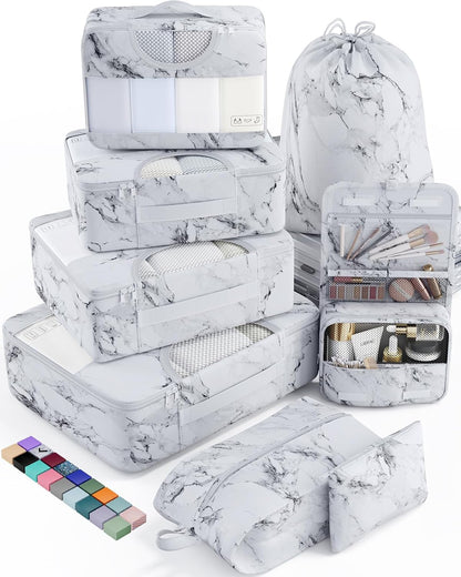 Veken 8 Set Packing Cubes for Travel Essentials, Suitcase Organizer Bags in 4 Sizes, Carry-On Luggage Accessories with Large Laundry & Hanging Toiletry Bag, Must-Have for Airplane, Road Trip & Camping