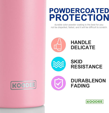 koodee 20 oz Stainless Steel Skinny Tumblers (4 Pack) Double Wall Insulated Water Tumbler Cup with Lids, Straws and Straw Brushes (Teal/Purple/Pink/Black)