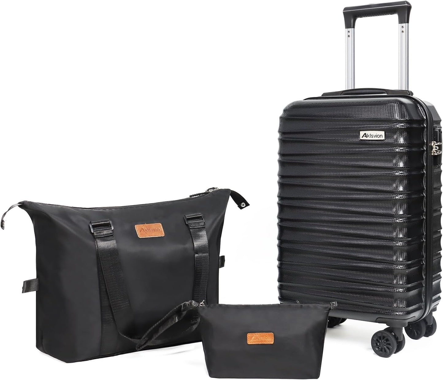 Luggage Set 3 Piece Luggage Set ABS hardshell Spinner Wheels Luggage Carry on Suitcase with Weekender bag & Toiletry bag(Black)