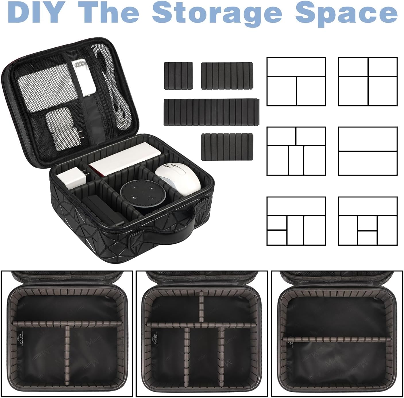 MATEIN Cord Organizer Case with Adjustable Divider, DJ Cable File Bag for DJ Gear, Sound Instrument and Music Equipment Accessories, Shockproof Portable Double Layer Cord Bags, Black