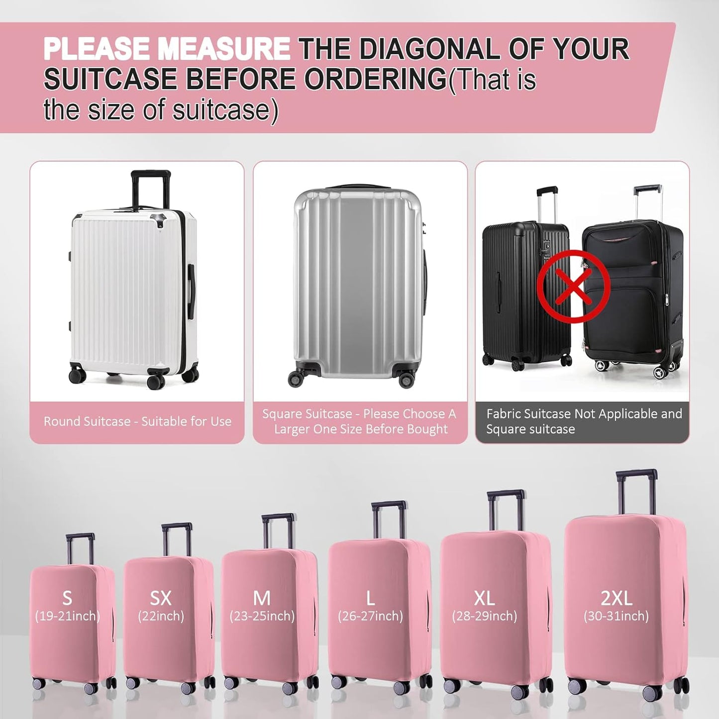 Travel Luggage Cover Suitcase Protector Scratch-Resistant Fit 19-31 Inch Suitcase, Not Included Suitcase (Pink, L(26-27 inch))