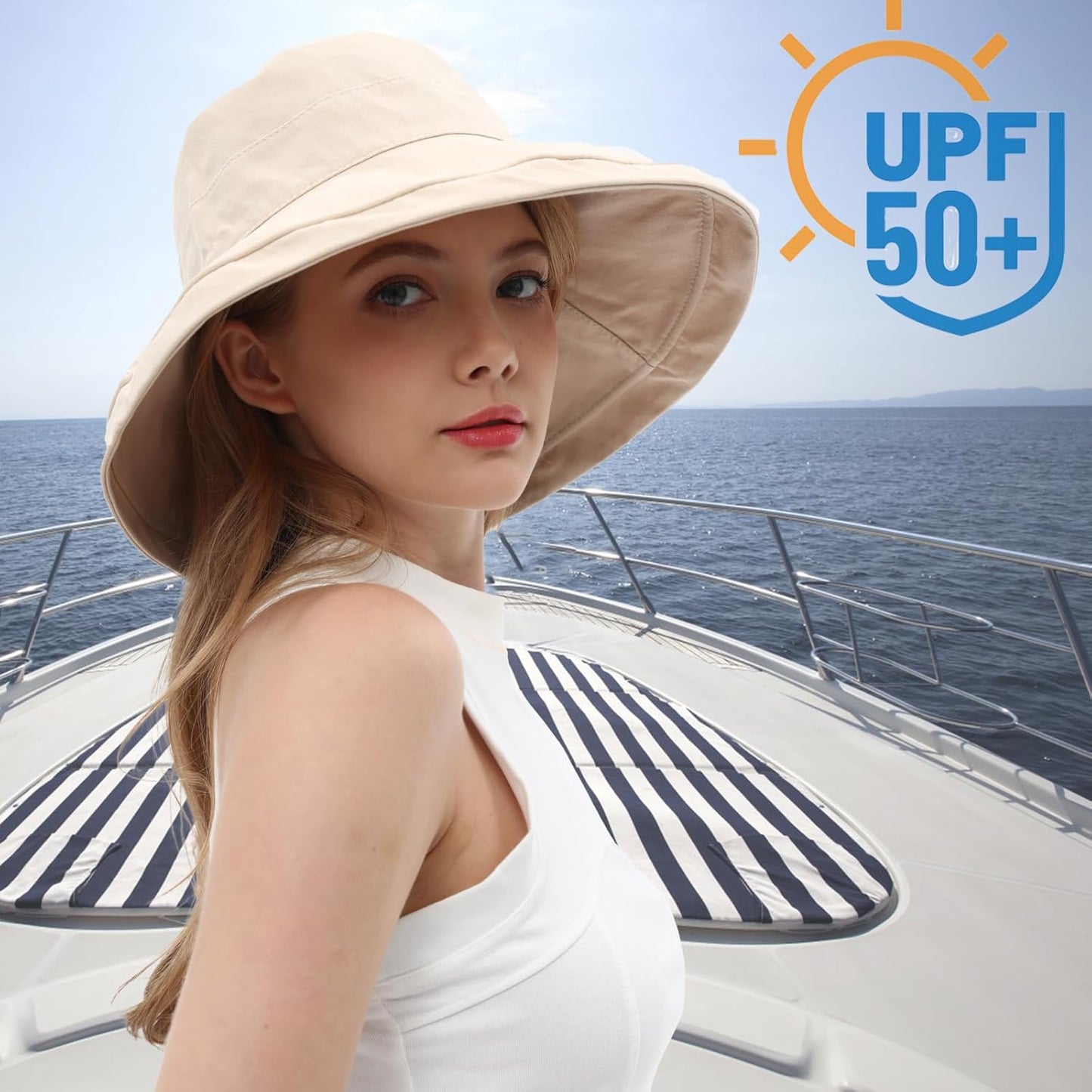 vidsel Womens Sun Hats Wide Brim Reversible Bucket Cotton Hat Packable Summer Travel Cap with Hat Clip,UV Protection