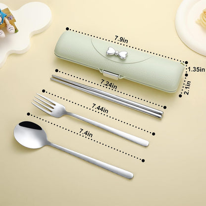 DEVICO Travel Silverware Set with Case, Portable Lunch Utensils Set for Work, Reusable Travel Cutlery Set, 18/8 Stainless Steel Flatware for Caming School Picnic, Dishwasher Safe (Green)