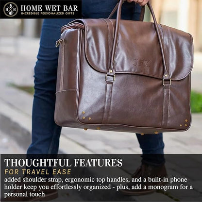 Graham Whiskey Bottle Carrier and Weekender Travel Bag | Customizable Waterproof and Insulated Interior | Vegan Leather | Perfect for Tastings, Parties & Getaway