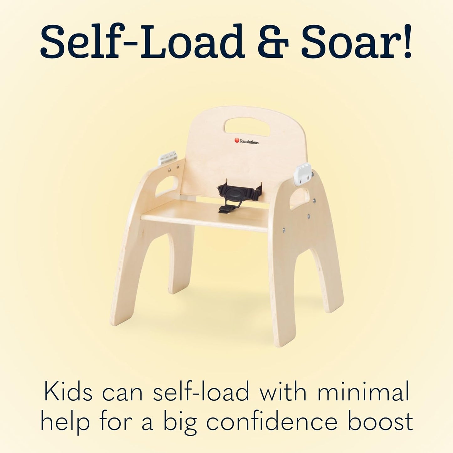 Foundations Easy Serve 5" Wood Feeding Chair for Toddlers, Adjustable Harness, Removable Dishwasher Safe Tray, “No Tip” Base, Baltic Birch Plywood