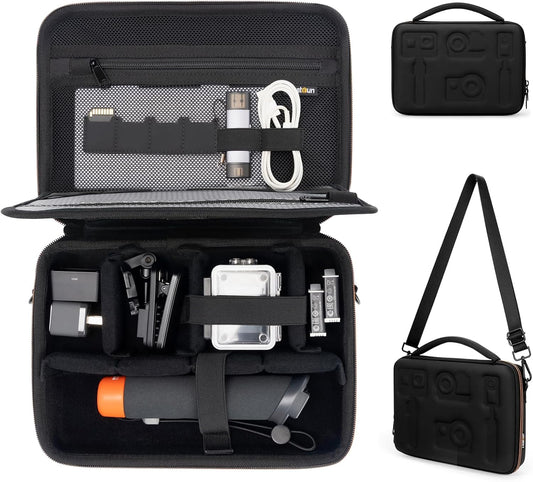 Cwatcun Action Camera Carrying Case for GoPro Hero/DJI Osmo Pocket 3/Action, Waterproof Carrying Case Shoulder Bag, Travel Case for Most Action Camera and Accessories
