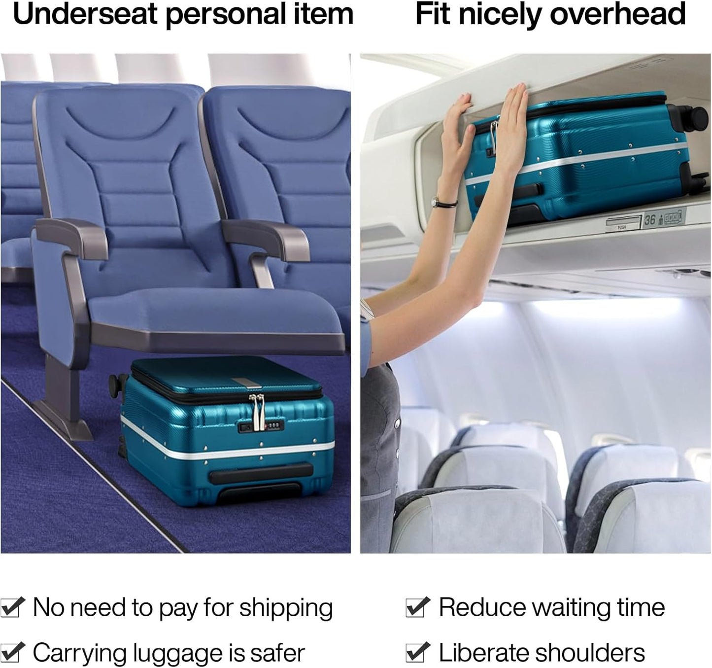 Hanke 16 Inch Underseat Carry On Luggage with Wheels,Small Hard Shell Suitcases for Weekender,Top Opening Tsa Approved Lightweight Travel Luggage Suitcase Christmas Gifts for Birthday，Caribbean Blue.