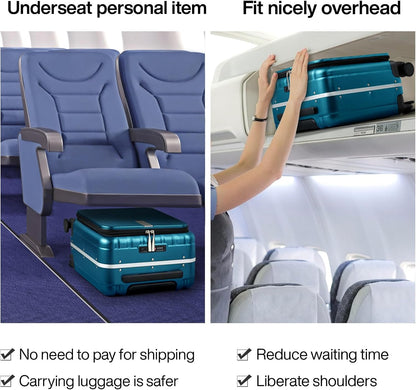 Hanke 16 Inch Underseat Carry On Luggage with Wheels,Small Hard Shell Suitcases for Weekender,Top Opening Tsa Approved Lightweight Travel Luggage Suitcase Christmas Gifts for Birthday，Caribbean Blue.