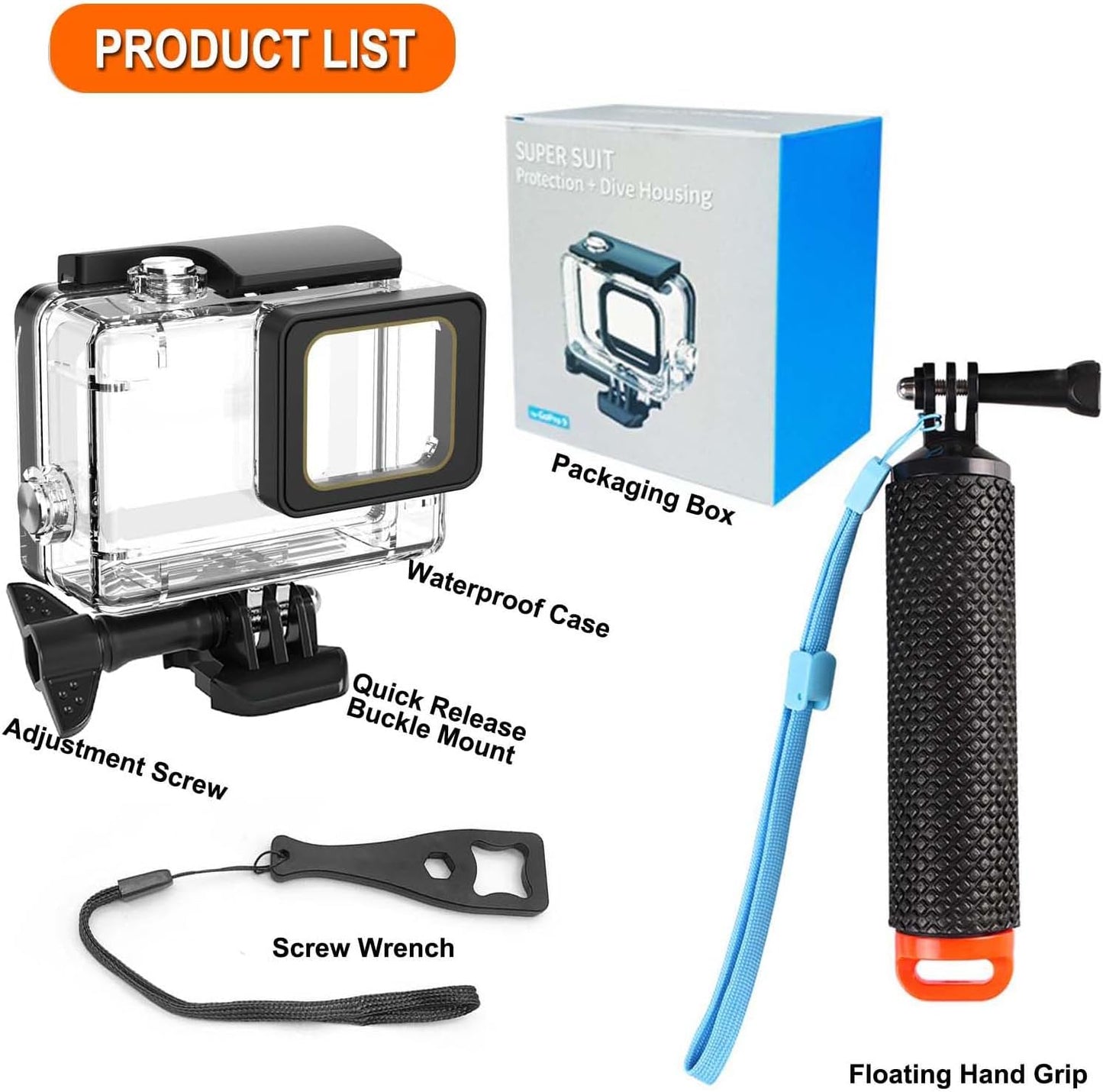 Compatible for Go Pro Hero 7 6 5 Black Waterproof Housing Case 45M/147FT Protective Underwater Diving Case Shell with Cameras Handle Mount Accessories Kit