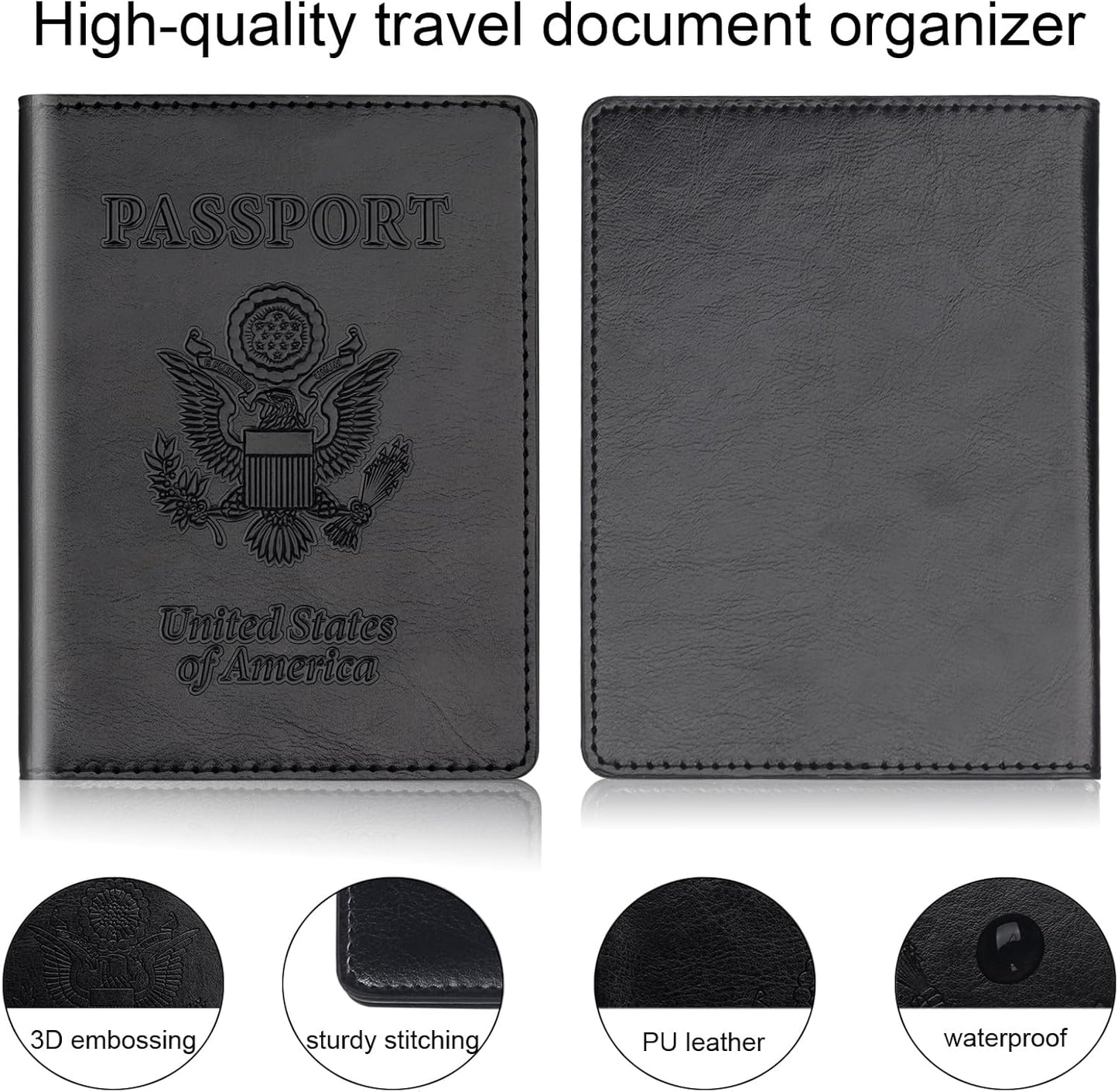 Passport Holder 2Pcs, Passport Cover Wallet Case for Women Men Family, Passports Book Holders Travel Must Haves Cruise Ship Essentials (Black & Rose Red)