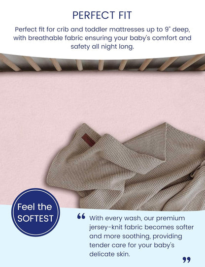 TotAha Premium Stretchy Crib Sheets (2-Pack)-Hypoallergenic, Silky Comfort, Buttery Soft, Calming Effect, All-Season Jersey-Knit Sheets, 9'' Extra Deep Pocket