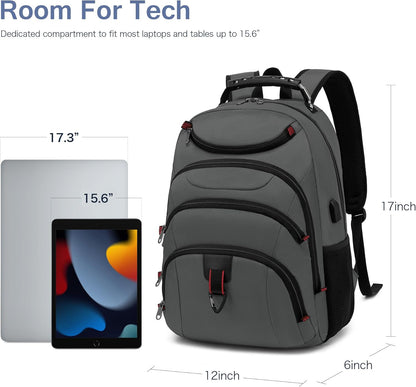 Boavan Laptop Backpack for men, 15.6 inch Laptop Bag with USB Port, Waterproof Travel Work Backpack Purse, Anti-Theft Teacher Nurse Doctor Casual Bookbags Office Business backpack，Grey