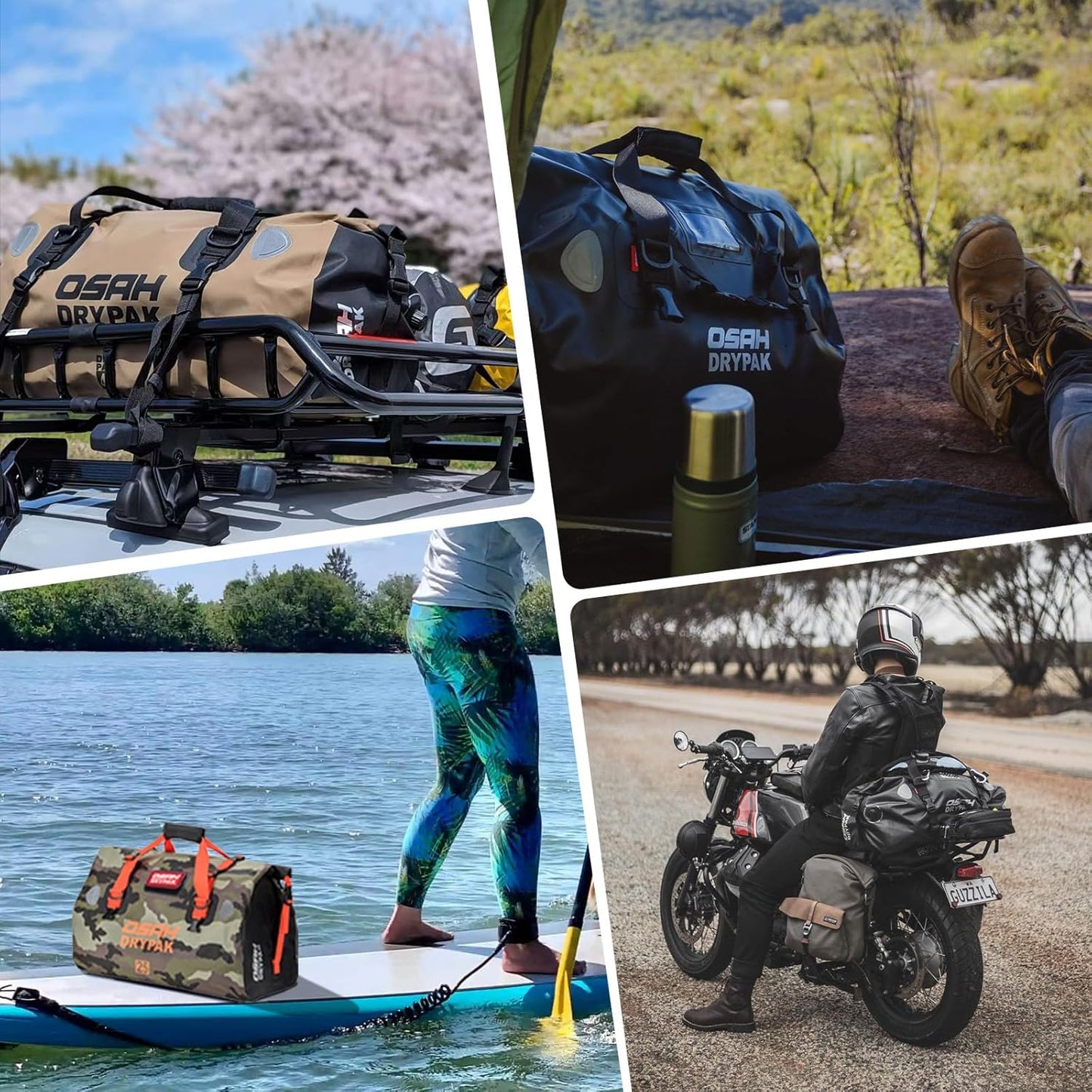 Waterproof Duffel& Luggage Bag - Motorcycle Dry Bag Tail Saddle Bags with Roll Top Closure,Large Storage Space,for Camping, Kayaking, Fishing & Traveling(MudBrown, 40L)
