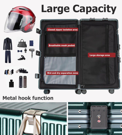 feilario 30in Super Large Captain Aluminum Frame Hardside Spinner Wheels Luggage, Removable Wheels Zipperless Checked Suitcase with Cup Holder/Phone Holder