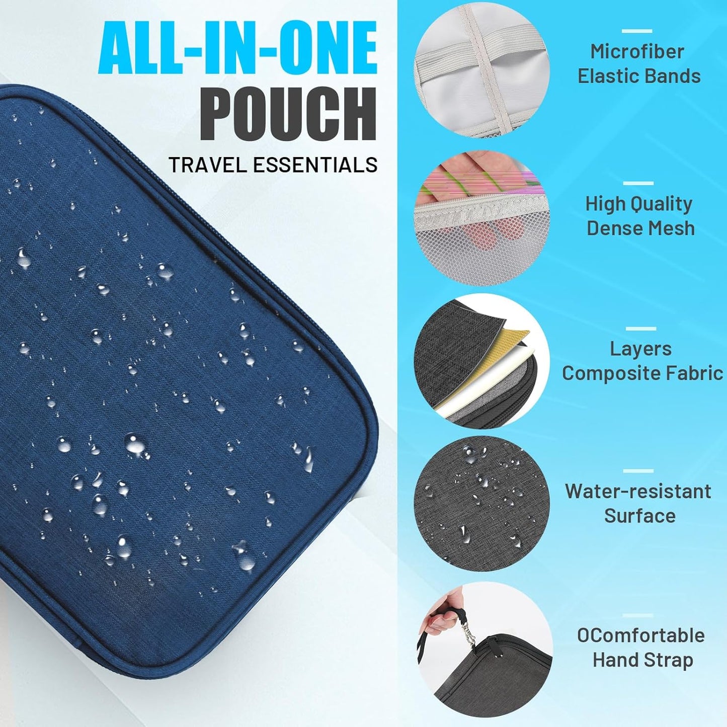 Travel Cable Organizer Bag, Electronics Organizer Tech Pouch with Double Layers for Cords, Chargers, Phone, Earphones, USBs, SD Cards - Travel Essentials Portable Waterproof Tech Pouch