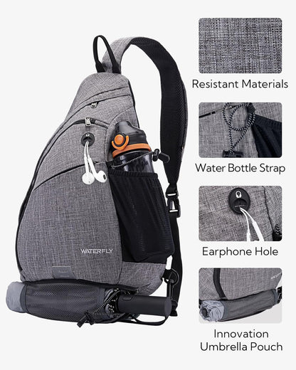 WATERFLY Large Crossbody Sling Bag: Over Shoulder Backpack Daypack Casual Cross Chest Side Pack