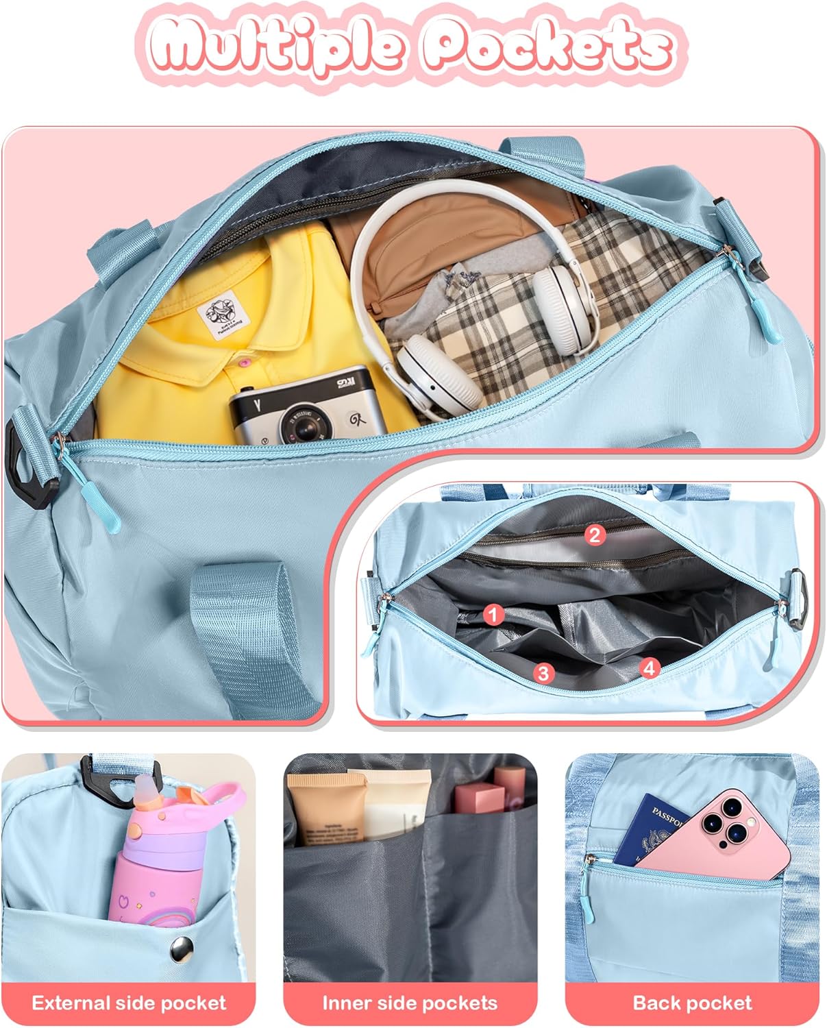 Gifts for Daughter-Girl Gym Bag with Shoe Compartment, Kid Personalized Weekender Overnight Bags, Initial Travel Tote with Makeup Pouch, Gift for Granddaughter Sister Niece (Letter H)