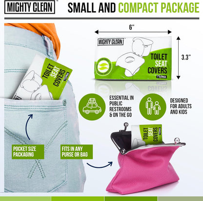 XL Disposable Toilet Seat Covers by Mighty Clean｜100% Waterproof ｜Individually Wrapped, Extra Wide Covers for Adults and Kids｜40 Count