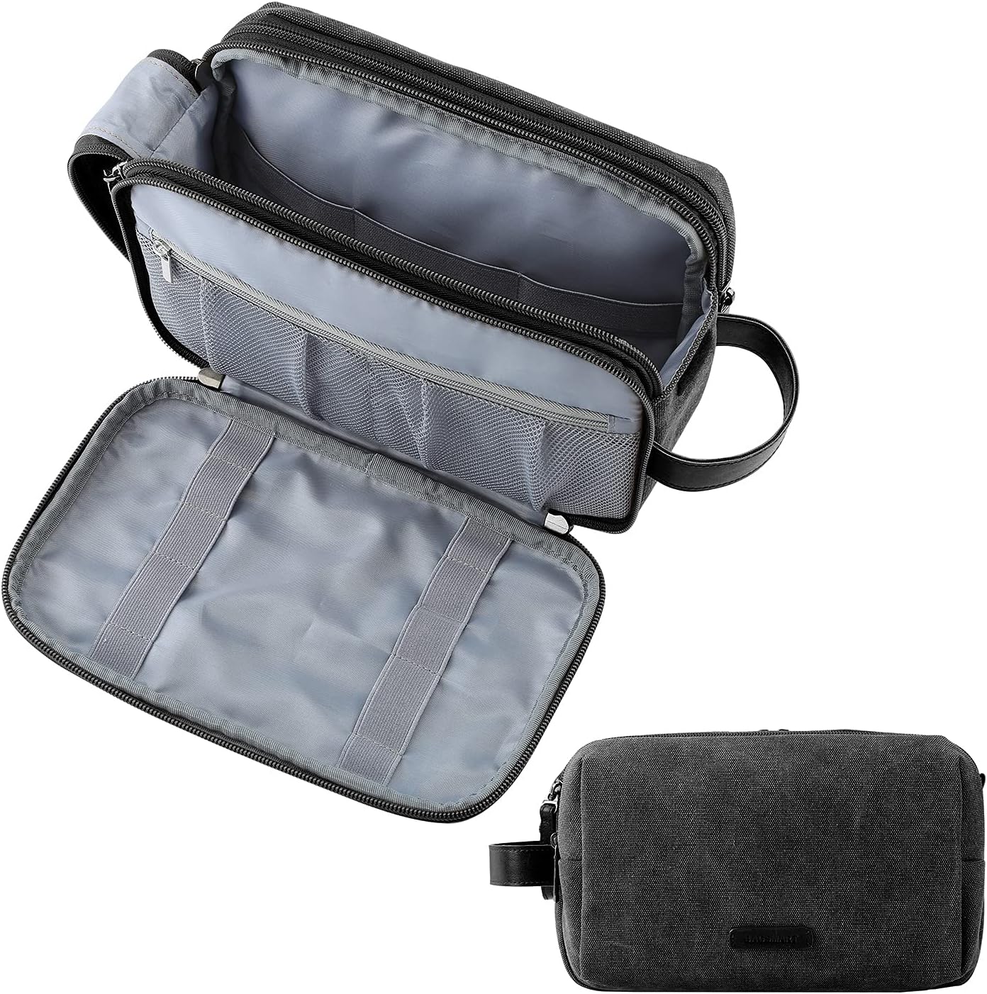 BAGSMART Toiletry Bag for Men, Canvas Travel Toiletry Organizer Dopp Kit Water-resistant Shaving Bag for Toiletries Accessories,Black-Medium