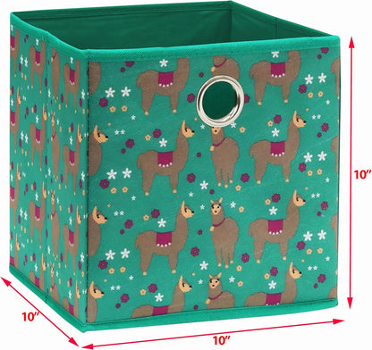 SIMPLE HOUSEWARE 10-Inch Collapsible Fabric Cube Storage Bin with Handles, Printed Design, 6 Pack, Green