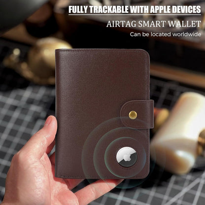 Polare Luxury RFID Blocking Leather Passport Holder Travel Wallet For Men and Women (Coffee with AirTag Slot(Snap Version))