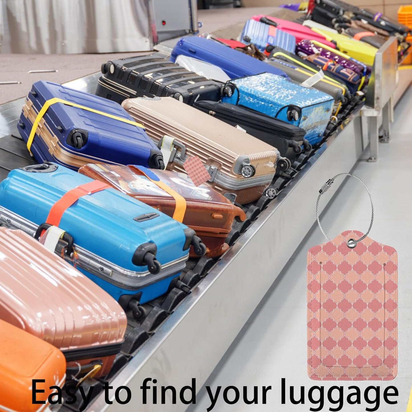 Pink Moroccan Plaid 2 Pack Luggage Tag for Suitcase, Leather Bag Tags Identifiers Privacy Cover ID Label with Steel Loop for Women Men Kids Girls Travel