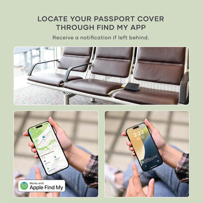 Satechi Passport Holder for Travel with Find My, Passport Cover with 4 Card Holder, Wireless Charging, and RFID protection – Travel Essential Vegan Leather Passport Holder – Black