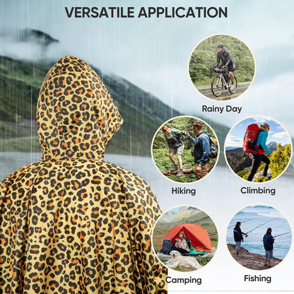 PTEROMY Hooded Rain Poncho for Adult with Pocket, Waterproof Lightweight Unisex Raincoat for Hiking Camping Emergency