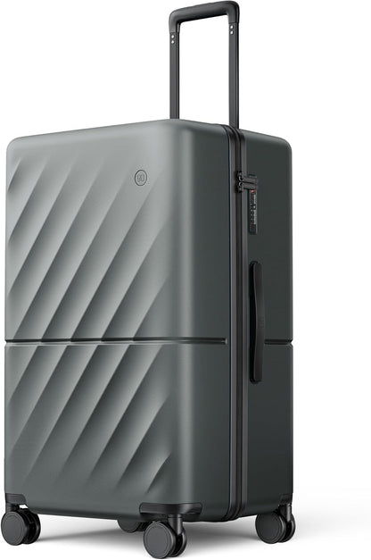 Trunk Luggage 26 Inch, Medium Checked Luggage with Double Spinner Wheels, Anti-Burst Zipper, Hard Case PC Suitcase, Lightweight Travel Luggage, TSA Approved (Slate Grey, Hudson)
