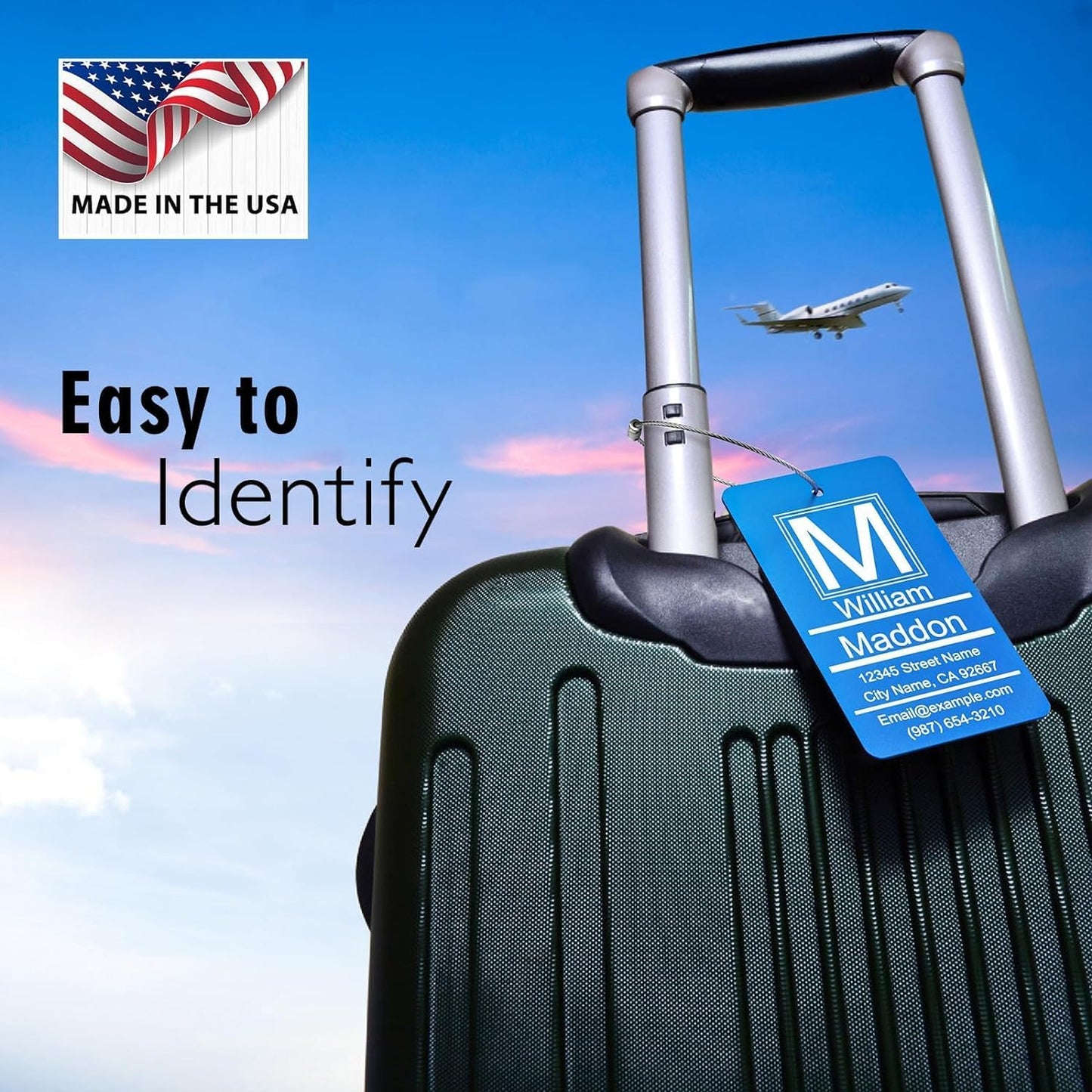 Luggage Tags for Suitcase - Green Personalized Engraved Metal Tag for Cruise Travel - Custom Name Tags Suitable for Bags and Backpacks