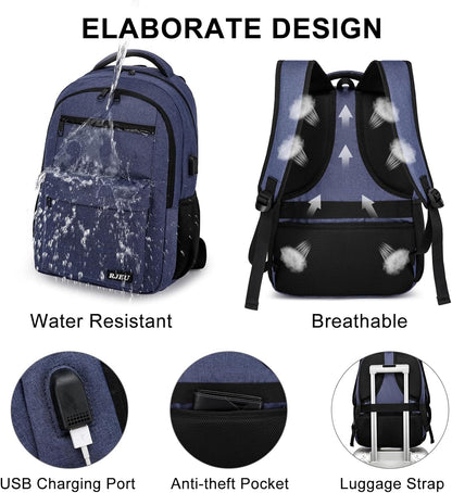 Laptop Backpack for Men Teens Boys, Water-Resistant 15.6 Inch College Bookbag with USB Charging Port, School Backpack for Students, Blue
